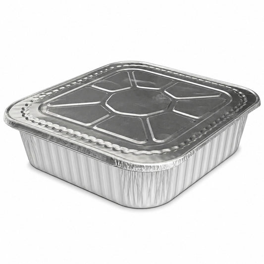 8" Square Deep Aluminum Disposable Pans with Lids Aluminum Pans with Lids VeZee Pack of 10