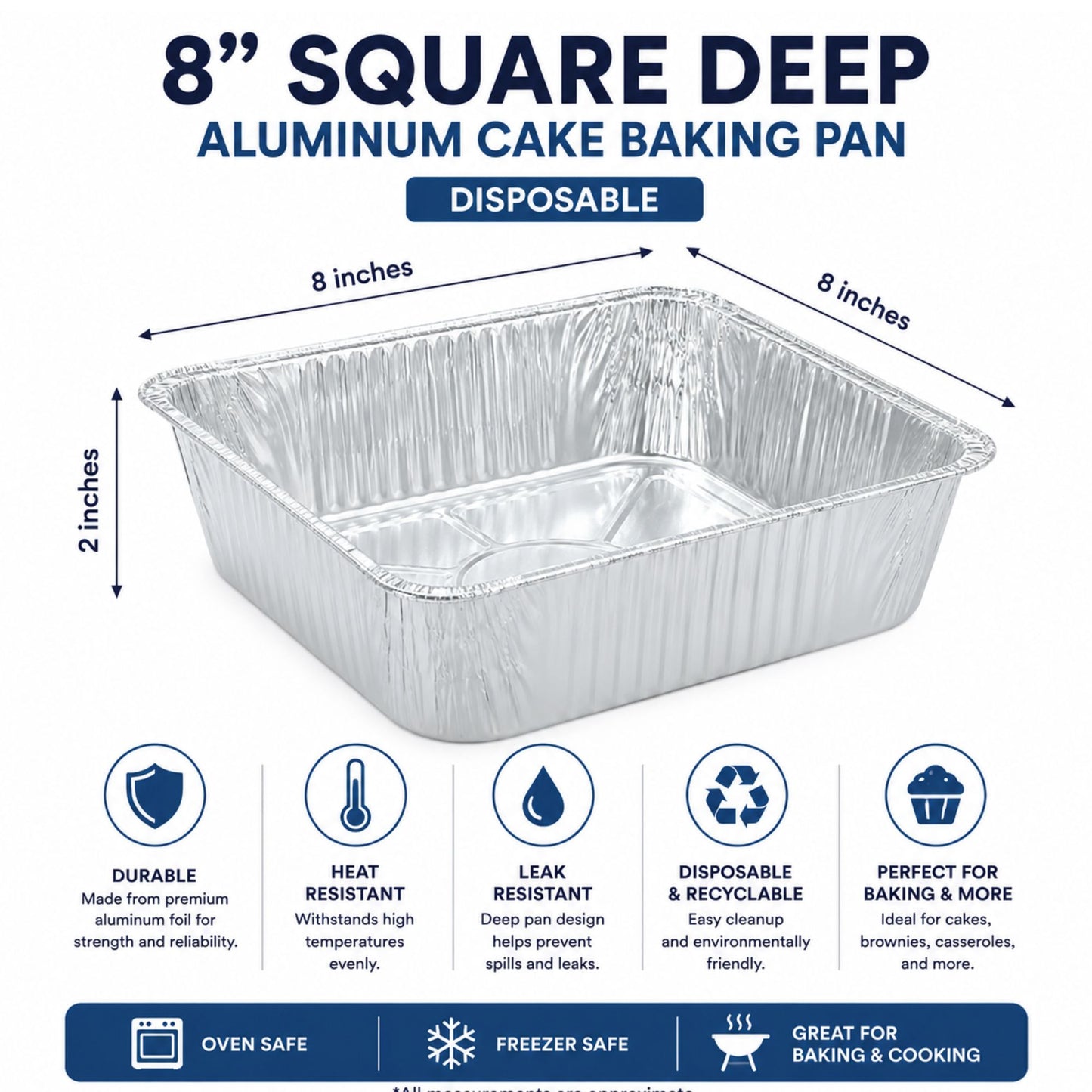 *WHOLESALE* 8" x 8" Square Aluminum Foil Pans 500/Case Disposable Lids VeZee