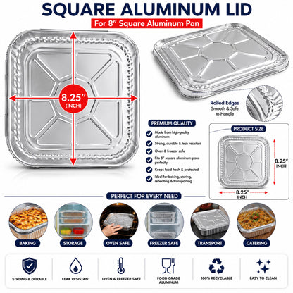 *WHOLESALE* 8.25"x8.25" Square Aluminum Foil Lids for 8X8 Square Pan 500/Case Disposable Lids VeZee