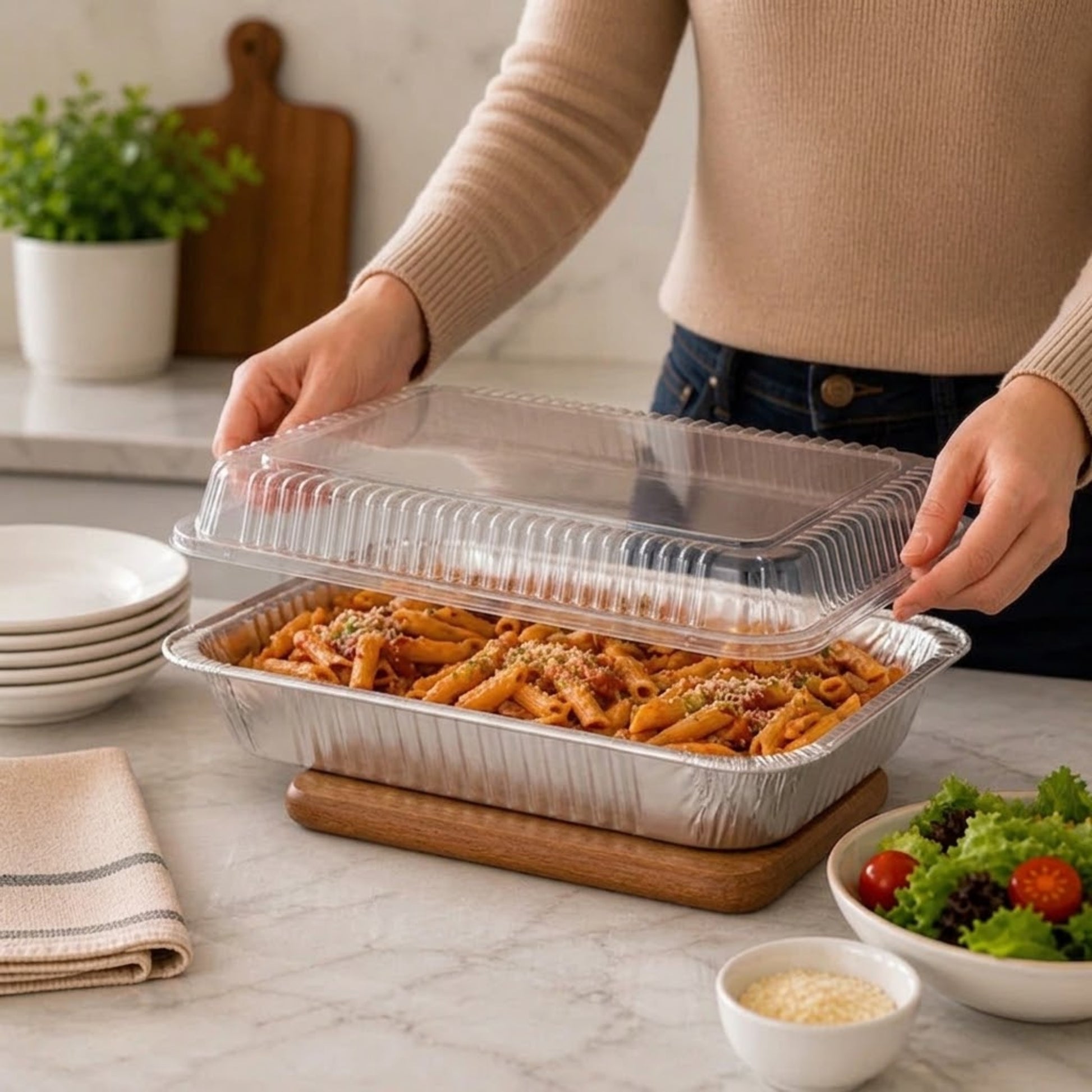 9×13 Deep Half Size Regular Weight Aluminum Pans with Dome Lids Aluminum Pan with Lids VeZee