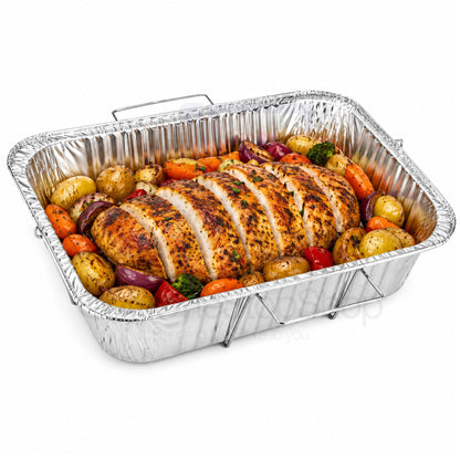 9X13 inches Half Size Pans with Handle Rack Disposable Aluminum Half Size Pans VeZee