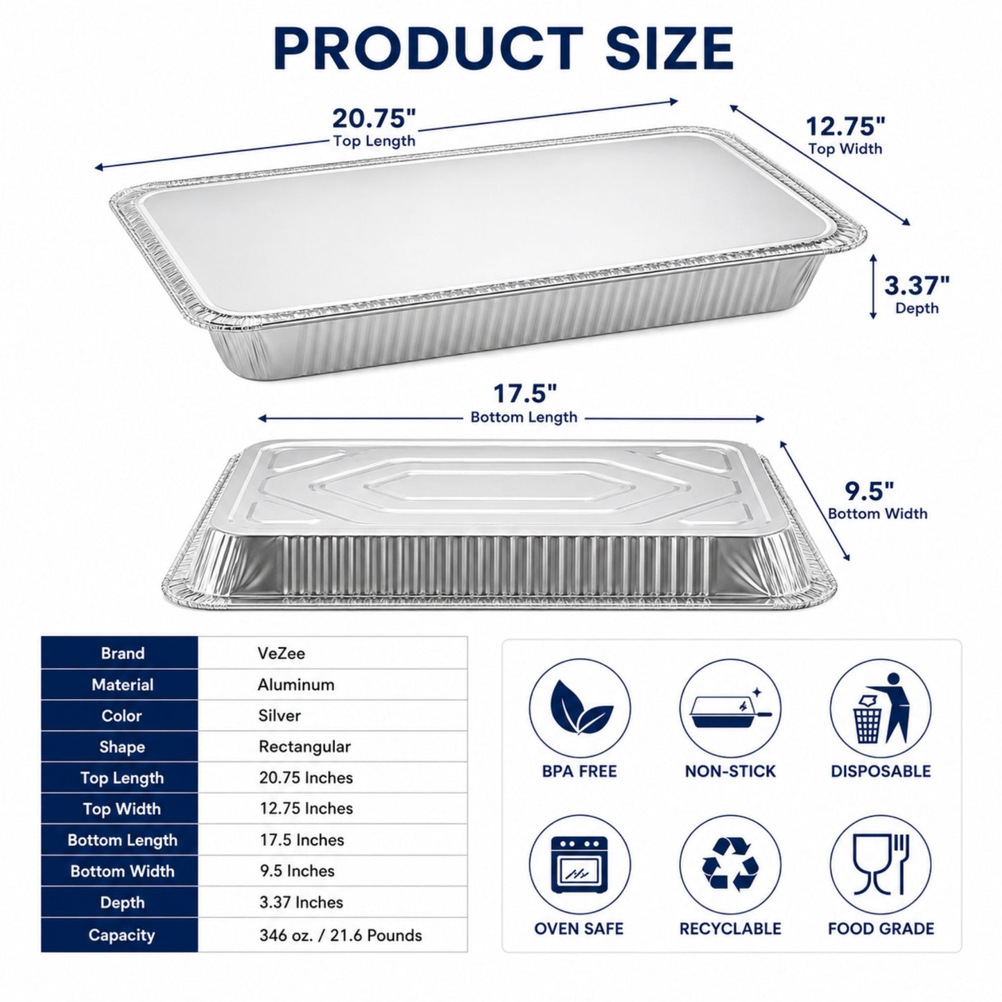 *WHOLESALE* Rectangular Large Lid for Rack Roaster Aluminum Disposable 100/Case Disposable Lids VeZee