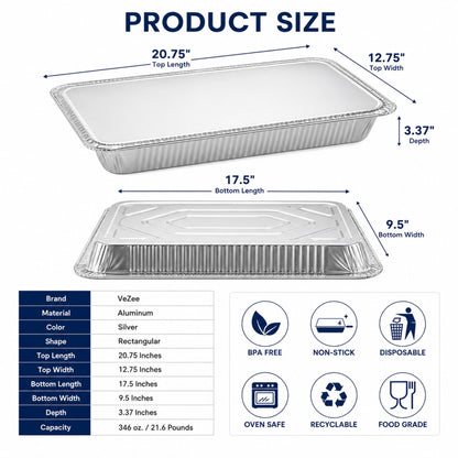 *WHOLESALE* Rectangular Large Lid for Rack Roaster Aluminum Disposable 100/Case Disposable Lids VeZee
