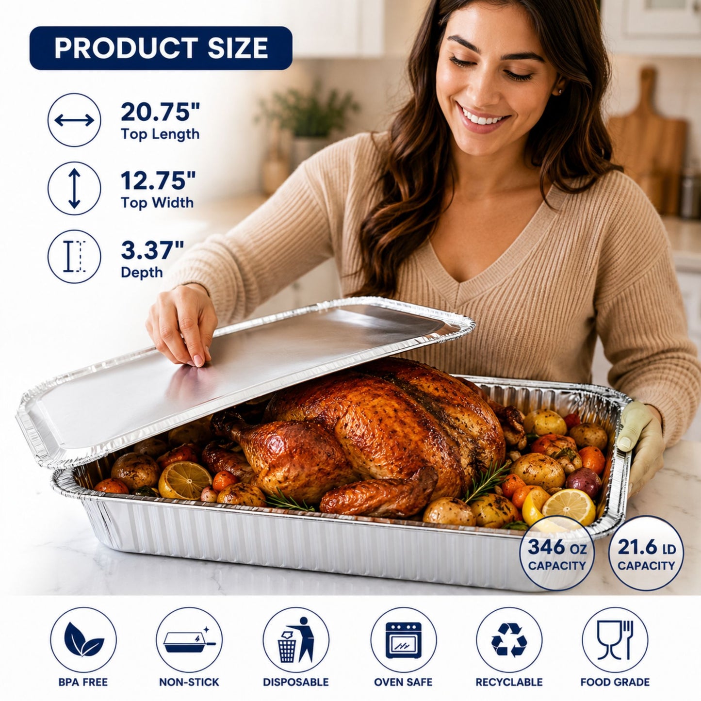 *WHOLESALE* Rectangular Large Lid for Rack Roaster Aluminum Disposable 100/Case Disposable Lids VeZee