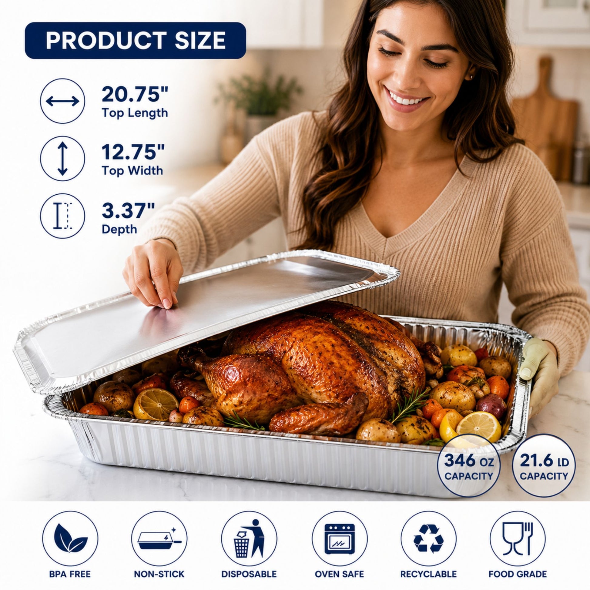 *WHOLESALE* Rectangular Large Lid for Rack Roaster Aluminum Disposable 100/Case Disposable Lids VeZee
