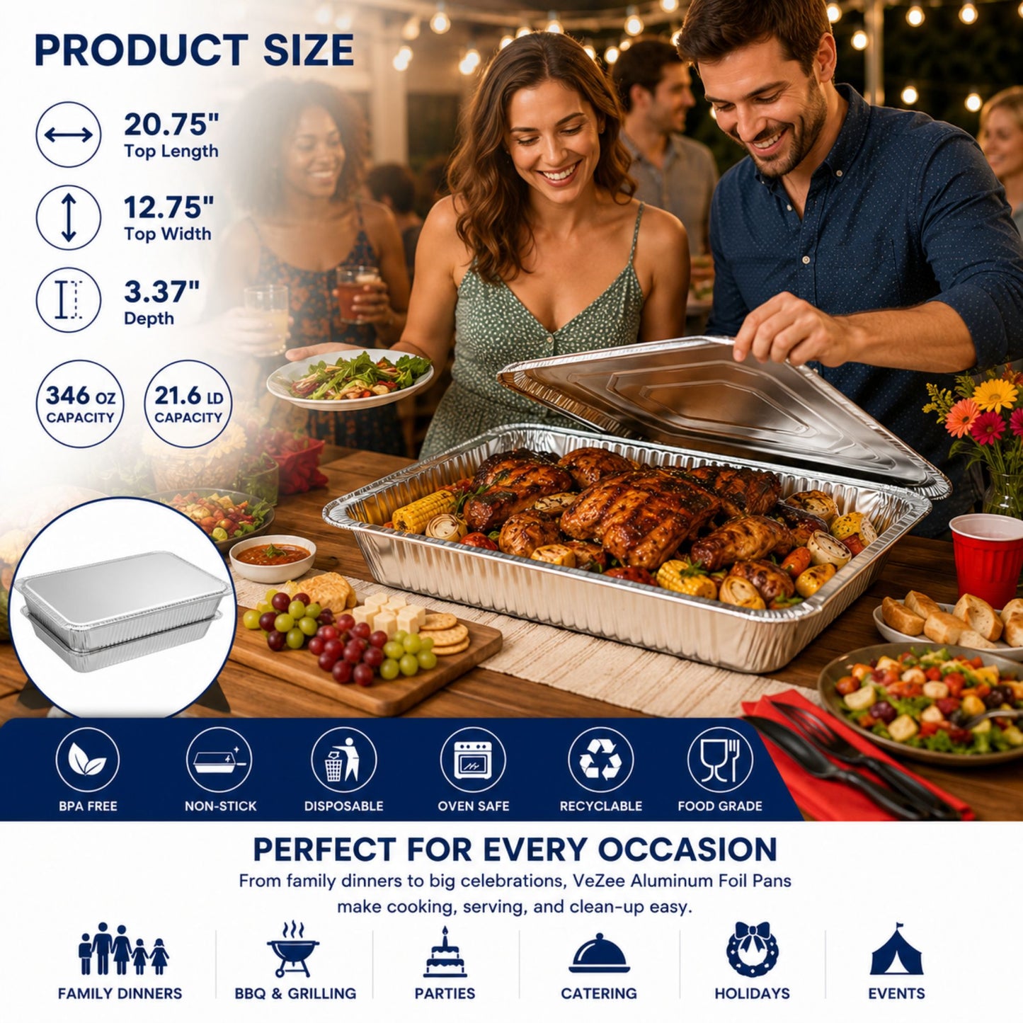 *WHOLESALE* Rectangular Large Lid for Rack Roaster Aluminum Disposable 100/Case Disposable Lids VeZee
