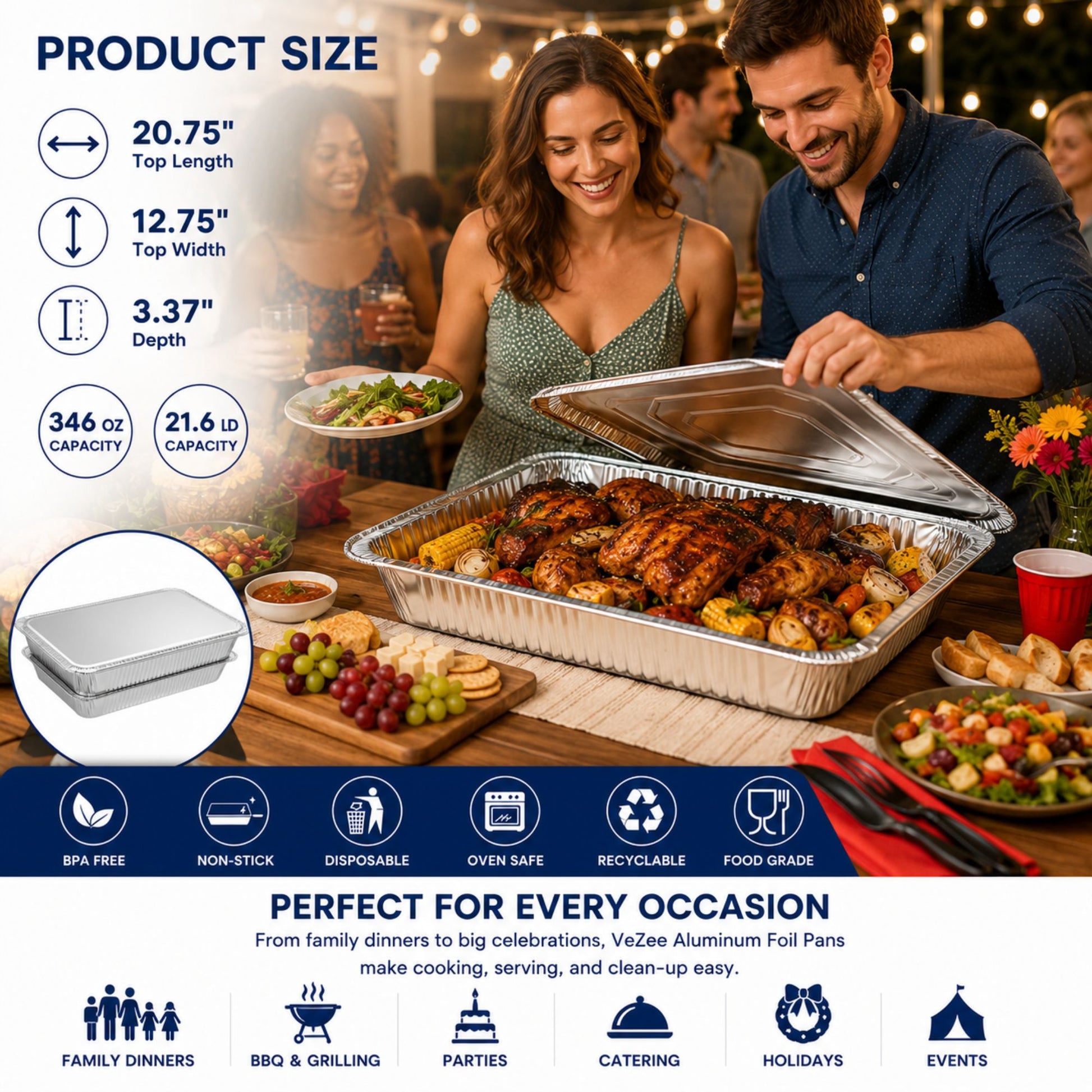 *WHOLESALE* Rectangular Large Lid for Rack Roaster Aluminum Disposable 100/Case Disposable Lids VeZee