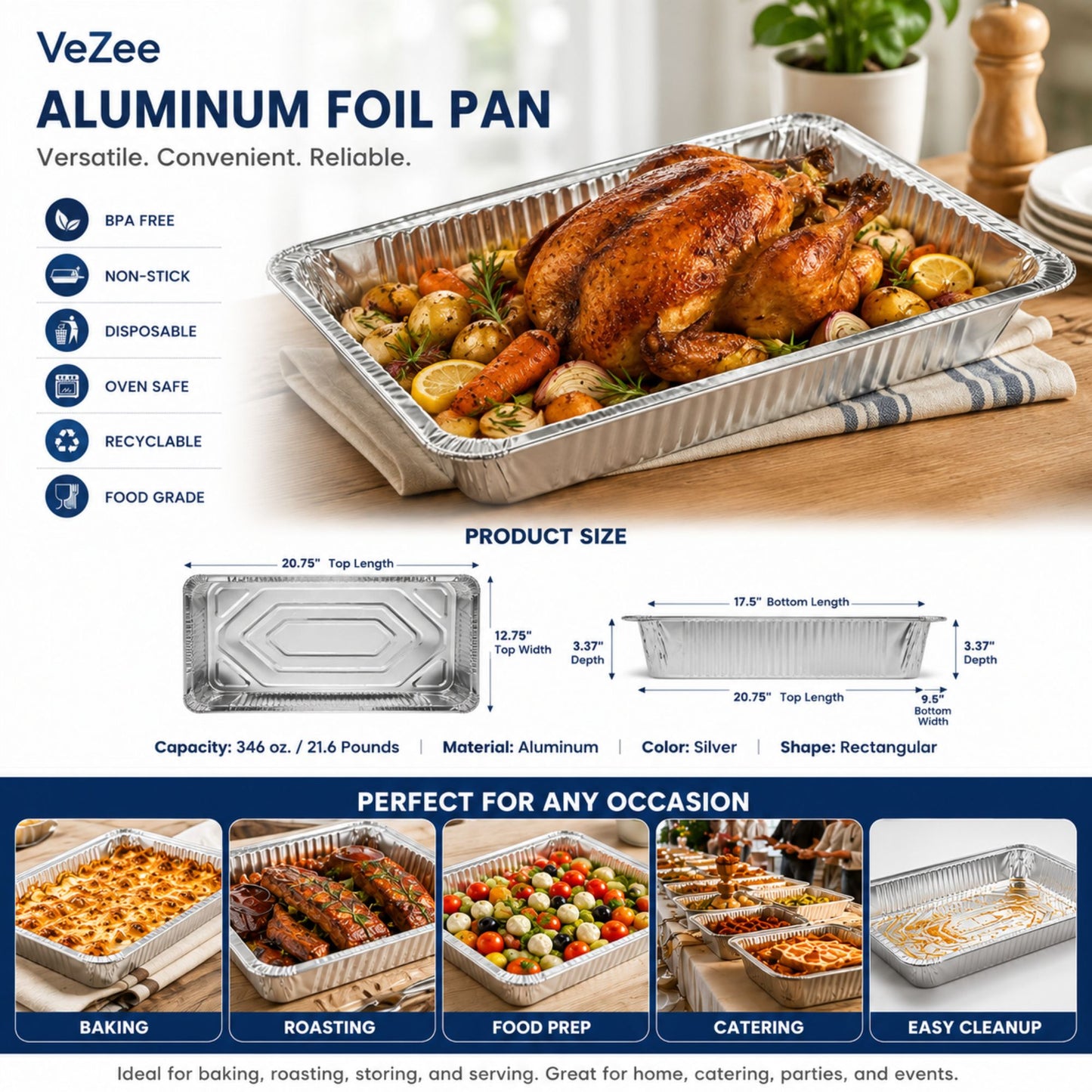 *WHOLESALE* Full Size Deep Roaster Pan Disposable Aluminum 100/case Disposable Roasting Pans VeZee