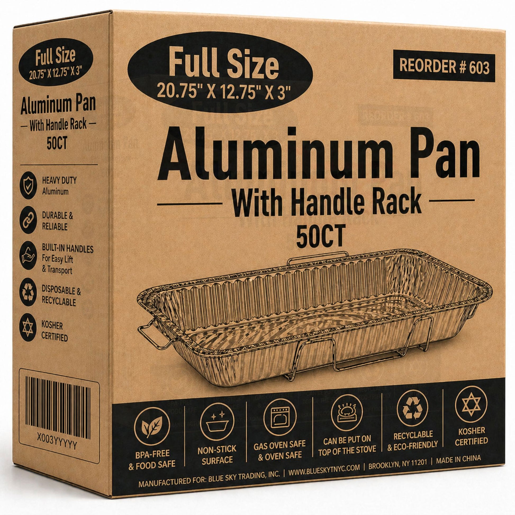 *WHOLESALE* 20.75X12.75X3 in. Full Size Pans with Handle Rack Aluminum Disposable 50/Case Full Size Pans VeZee