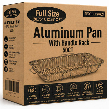 *WHOLESALE* 20.75X12.75X3 in. Full Size Pans with Handle Rack Aluminum Disposable 50/Case Full Size Pans VeZee