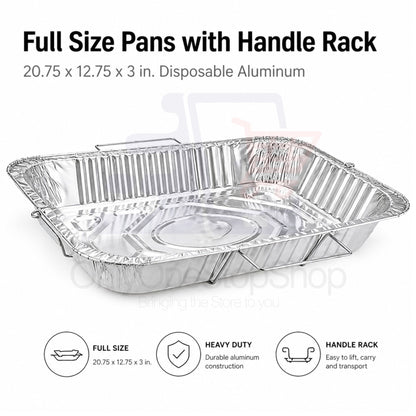 Full Size Pans with Handle Rack 20.75X12.75X3 in. Disposable Aluminum Full Size Pans VeZee
