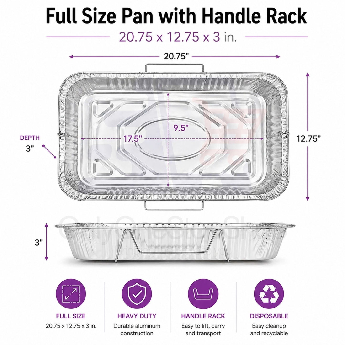 Full Size Pans with Handle Rack 20.75X12.75X3 in. Disposable Aluminum Full Size Pans VeZee