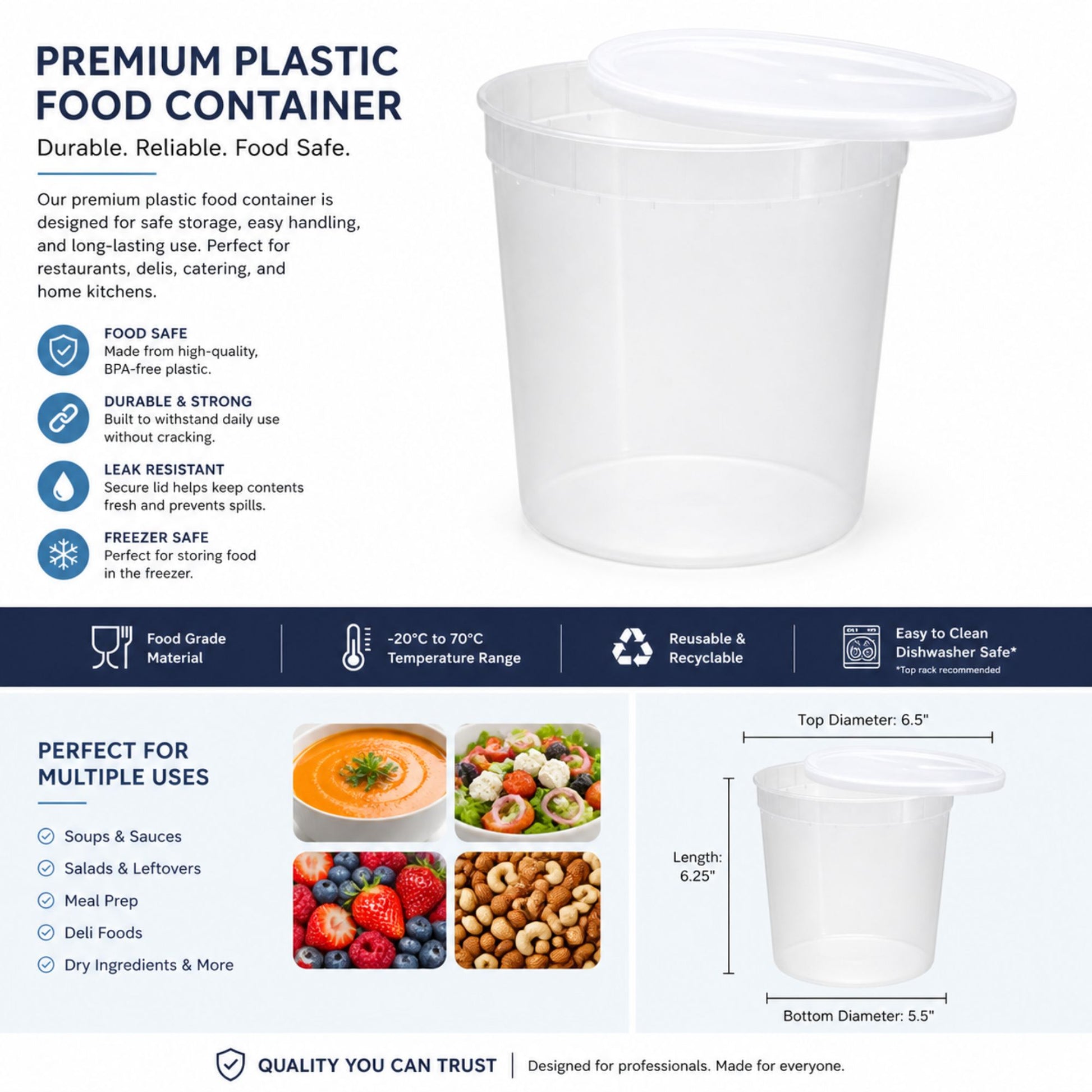 80 oz Deli Containers with Lids Extra Strong Plastic Leak Resistant Food Storage & Serving VeZee