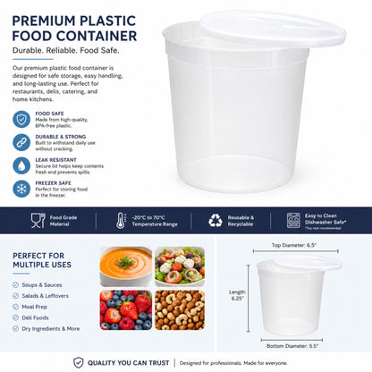 80 oz Deli Containers with Lids Extra Strong Plastic Leak Resistant Food Storage & Serving VeZee