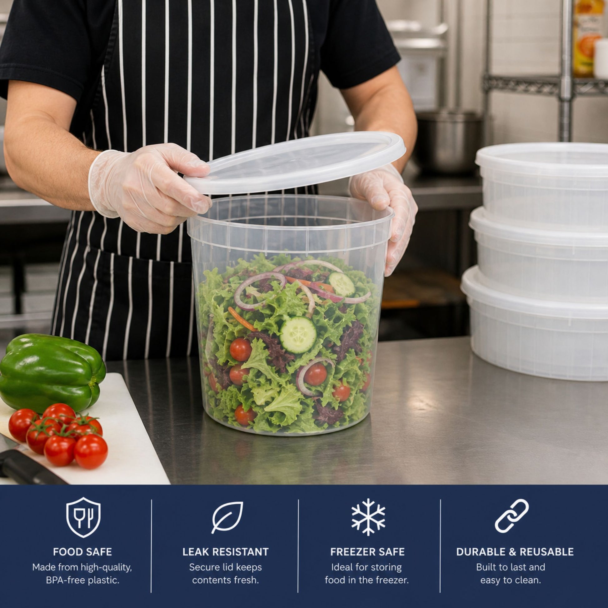 80 oz Deli Containers with Lids Extra Strong Plastic Leak Resistant Food Storage & Serving VeZee