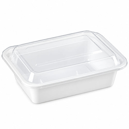 38oz Container With Lid Extra Strong White Rectangular Meal Prep Plastic Food Storage & Serving VeZee