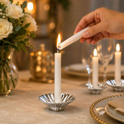 50 Count Disposable Candle Holders for Standard Taper Candles Silver Plastic Holders Disposable Candle Holders VeZee