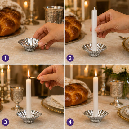 50 Count Disposable Candle Holders for Standard Taper Candles Silver Plastic Holders Disposable Candle Holders VeZee