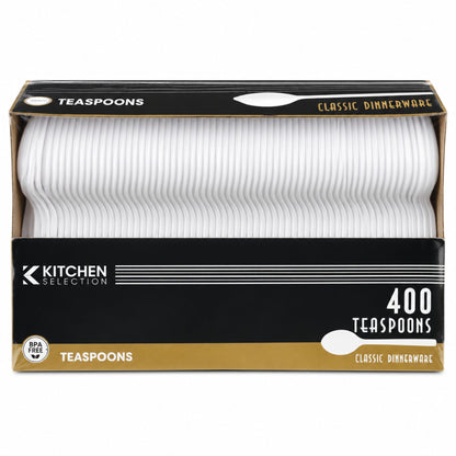 Kitchen Selection 400 Count White Plastic Teaspoons – Disposable BPA-Free Spoons for Parties, Catering & Takeout Disposable Spoons VeZee