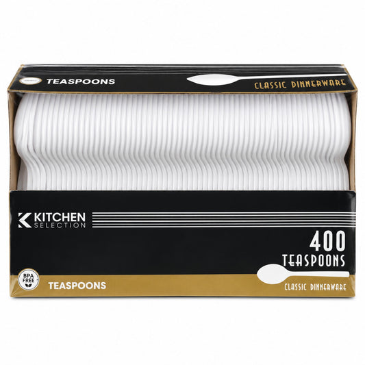 Kitchen Selection 400 Count White Plastic Teaspoons – Disposable BPA-Free Spoons for Parties, Catering & Takeout Disposable Spoons VeZee