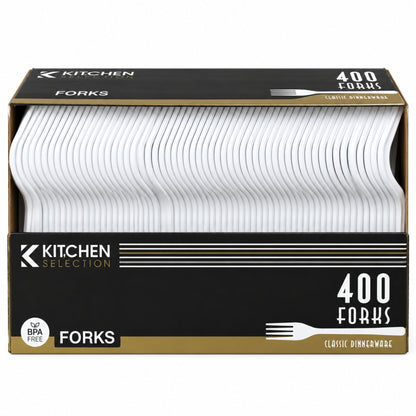 Kitchen Selection 400 Count White Plastic Forks – Disposable BPA-Free Forks for Parties, Catering & Takeout Disposable Forks VeZee