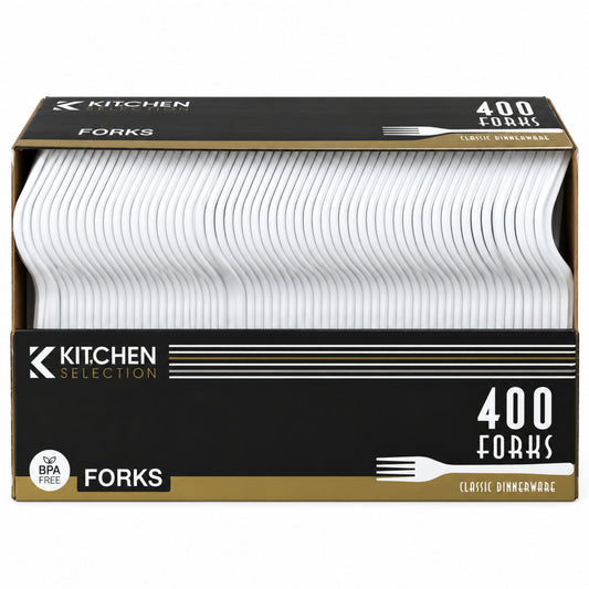 Kitchen Selection 400 Count White Plastic Forks – Disposable BPA-Free Forks for Parties, Catering & Takeout Disposable Forks VeZee
