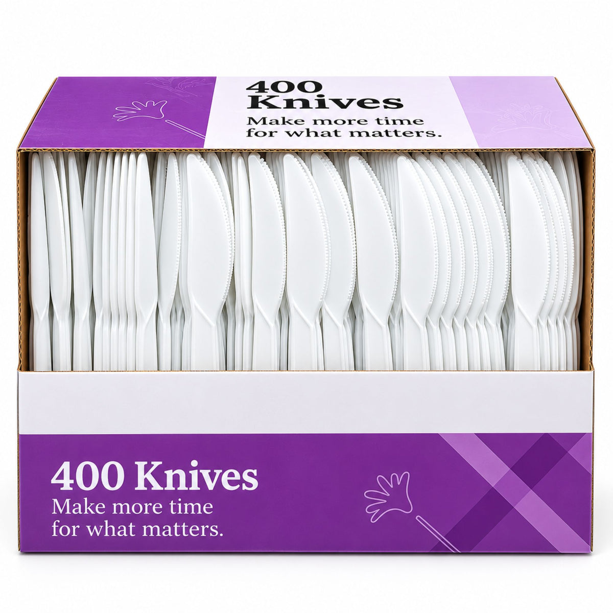 400 Count White Plastic Knives – Disposable Knives for Parties, Catering, Takeout & Food Service Disposable Knives VeZee