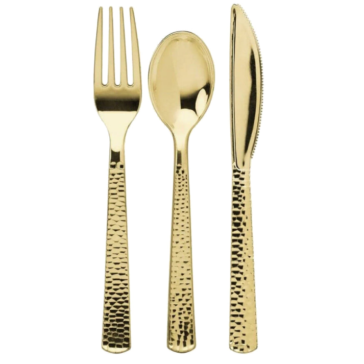 Lilian Tablesettings 160 Pcs Disposable Hammered Extra Heavyweight Gold Plastic Tableware  Lillian Tablesettings   