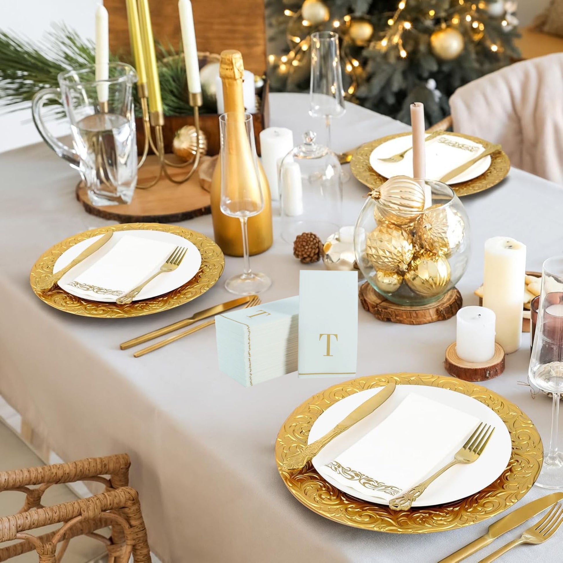 Letter T Gold Monogram Paper Dinner Napkins 14 Pack Napkins Luxe Party NYC