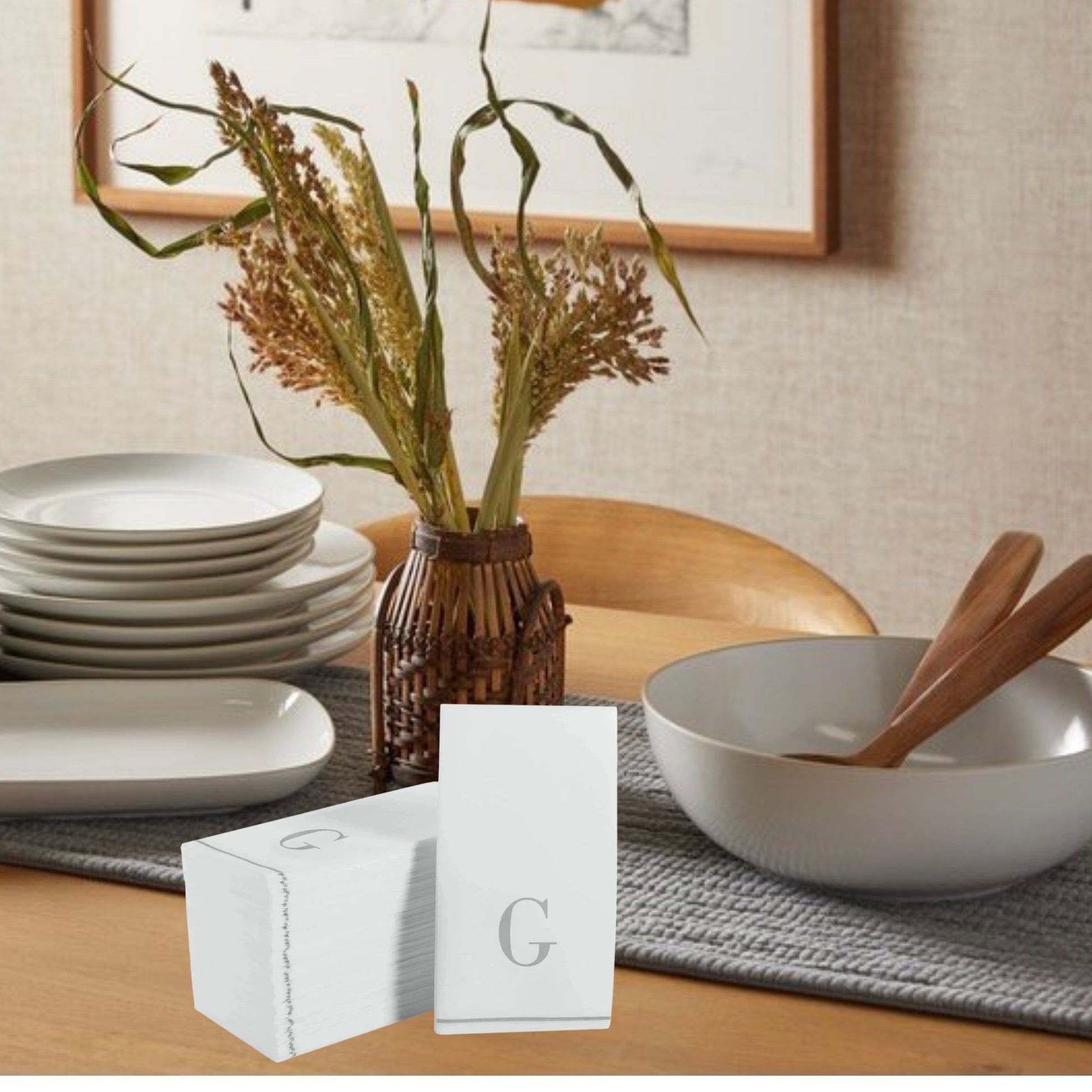 Letter G Silver Monogram Paper Disposable Dinner Napkins | 14 Napkins Napkins Luxe Party NYC