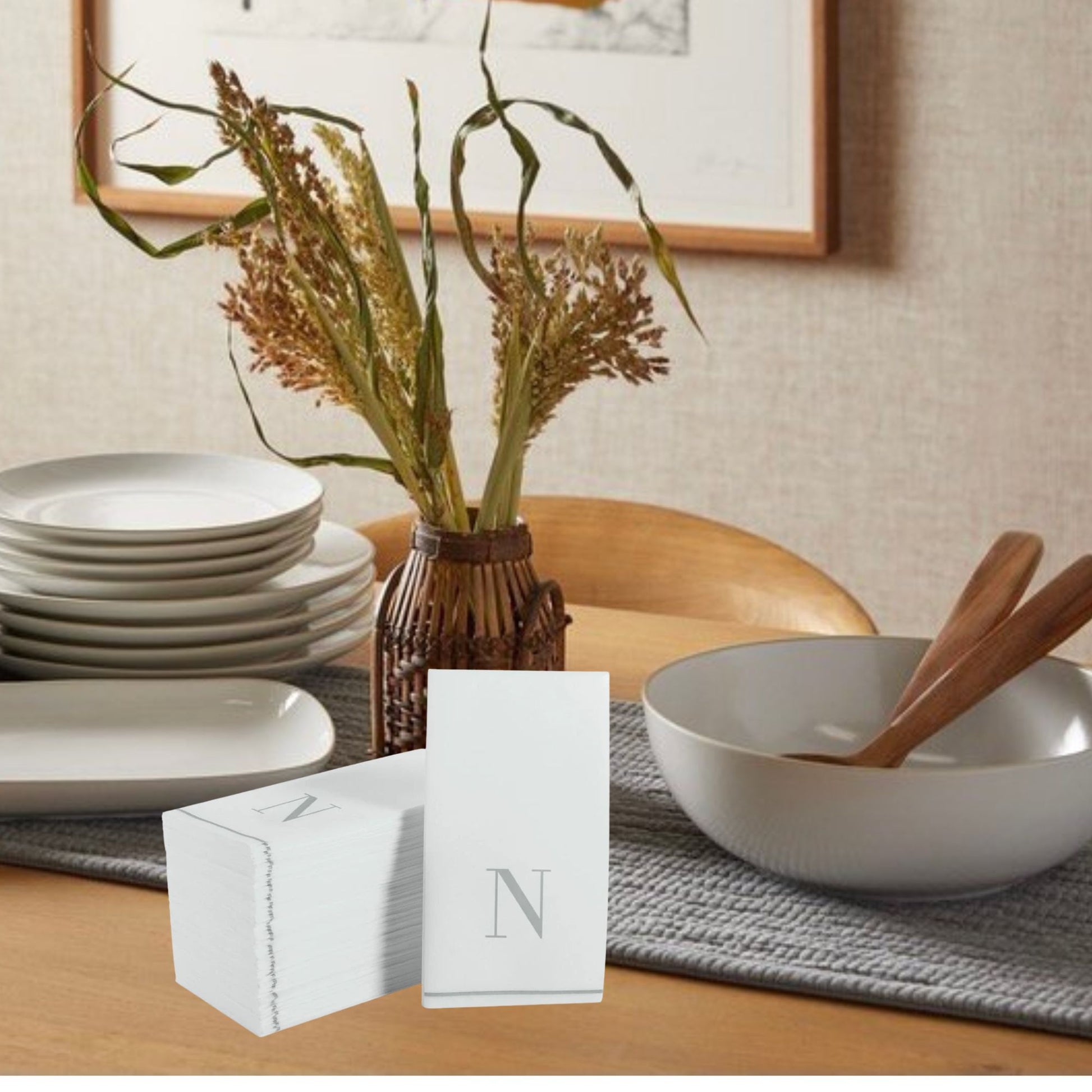 Letter N Silver Monogram Paper Dinner Napkins 14 Pack Napkins Luxe Party NYC
