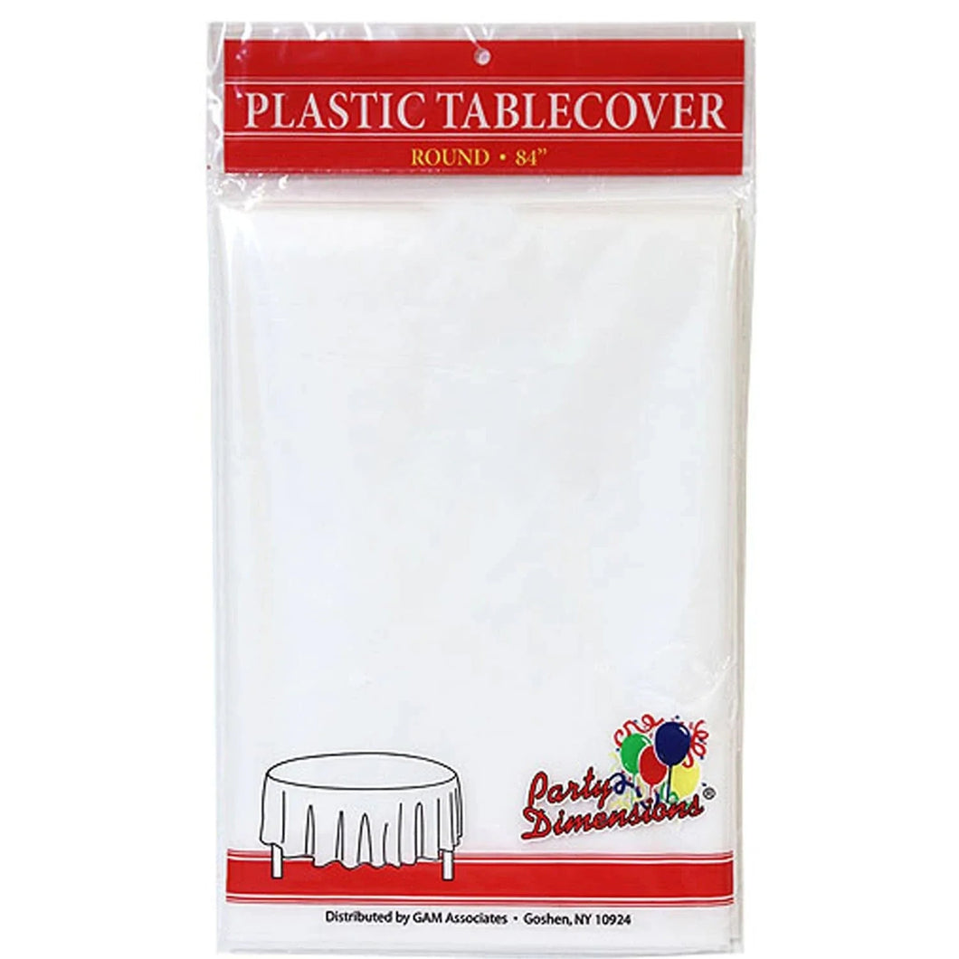 TableCloth Plastic Disposable Round Clear 84'' Tablesettings Party Dimensions   