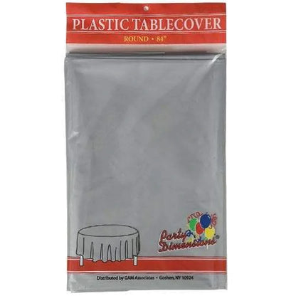 *WHOLESALE* TableCloth Plastic Disposable Round Silver 84'':36CT Table Cover Party Dimensions