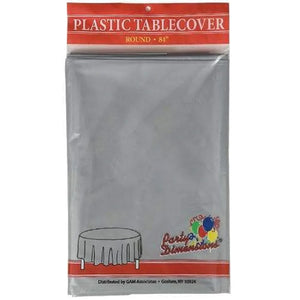 TableCloth Plastic Disposable Round Silver 84'' Tablesettings Party Dimensions   
