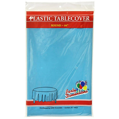 TableCloth Plastic Disposable Round Island Blue 84'' Tablesettings Party Dimensions   