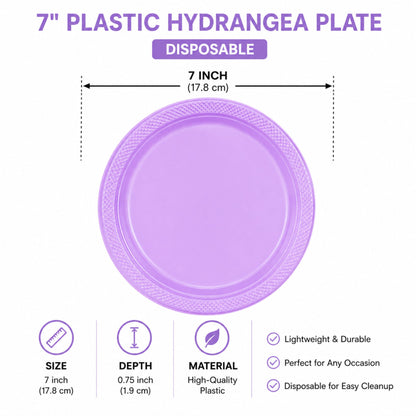 7" Plastic Hydrangea Plastic Plate Disposable Disposable Plates Party Dimensions