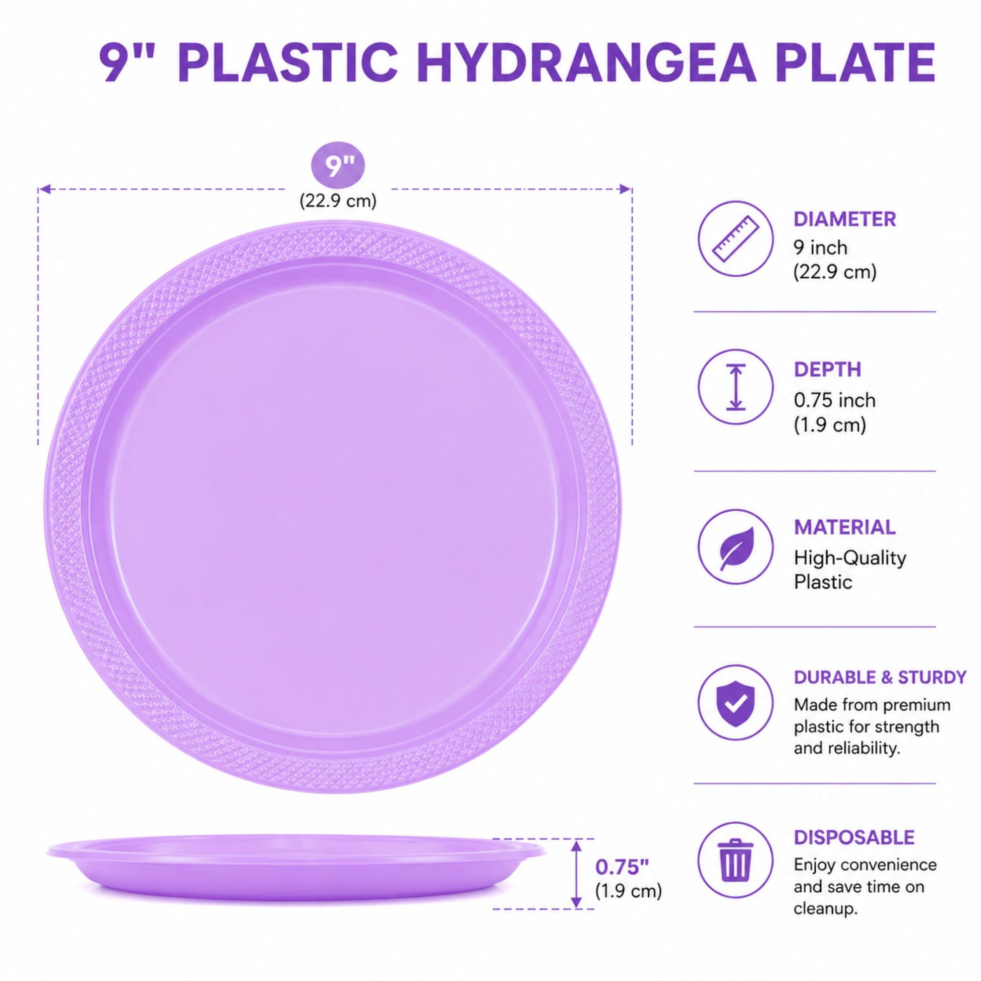 9" Plastic Hydrangea Plastic Plate Disposable Disposable Plates Party Dimensions