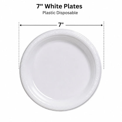 7" White Plates Plastic Disposable Disposable Plates Party Dimensions