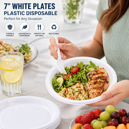 7" White Plates Plastic Disposable Disposable Plates Party Dimensions