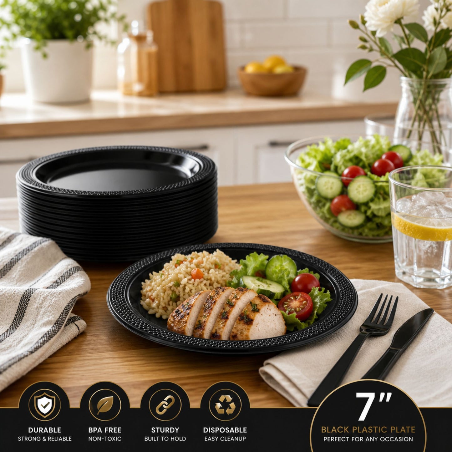 10" & 7" Black Disposable Plastic Plates Combo Set Disposable Plates Hanna K Signature