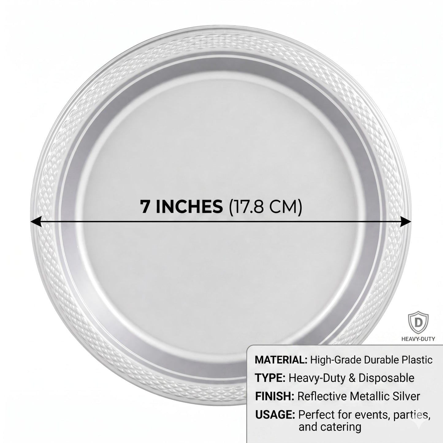 7" Silver Plastic Plate DisposableDurable Disposable Plates Party Dimenions