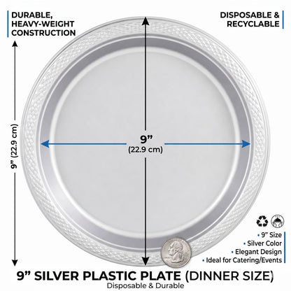 9" Silver Plastic Plate Disposable Durable Disposable Plates Party Dimenions