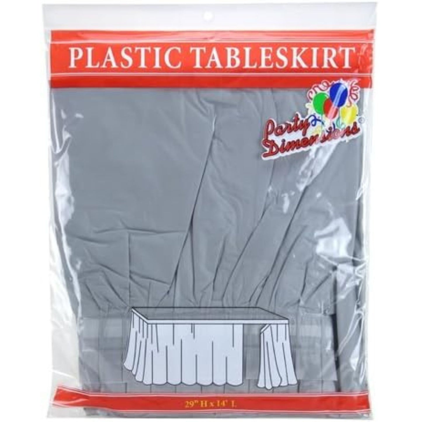 29''X14'' Silver Plastic Tableskirt 1 Pack Tablesettings Party Dimensions