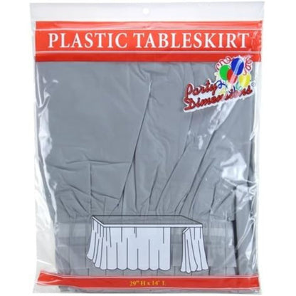 29''X14'' Silver Plastic Tableskirt 1 Pack Tablesettings Party Dimensions