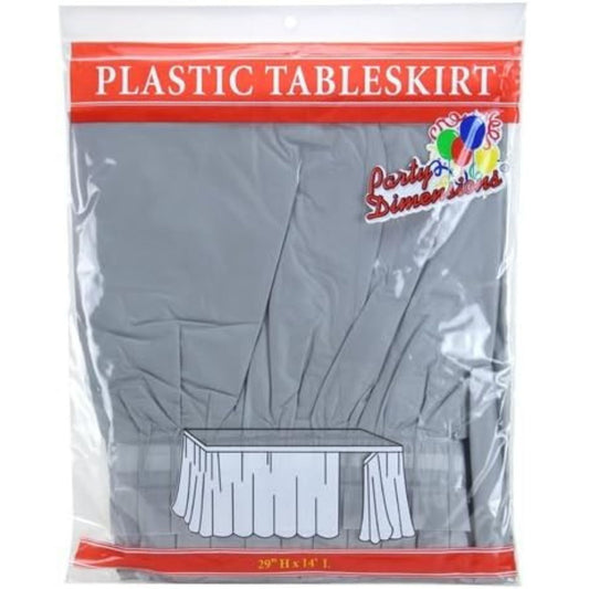 29''X14'' Silver Plastic Tableskirt 1 Pack Tablesettings Party Dimensions