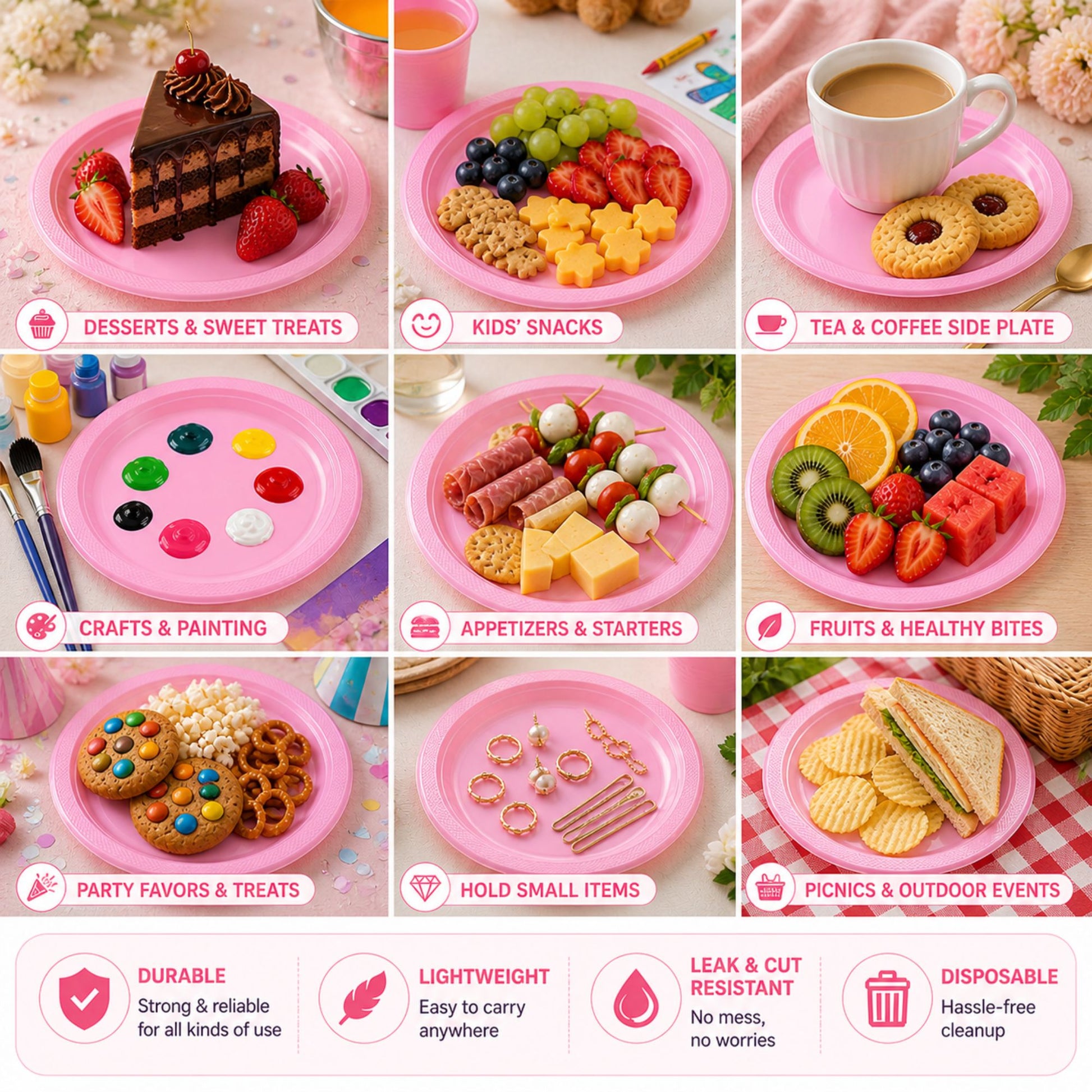 10" & 7" Pink Disposable Plastic Plates Combo Set Disposable Plates Hanna K Signature