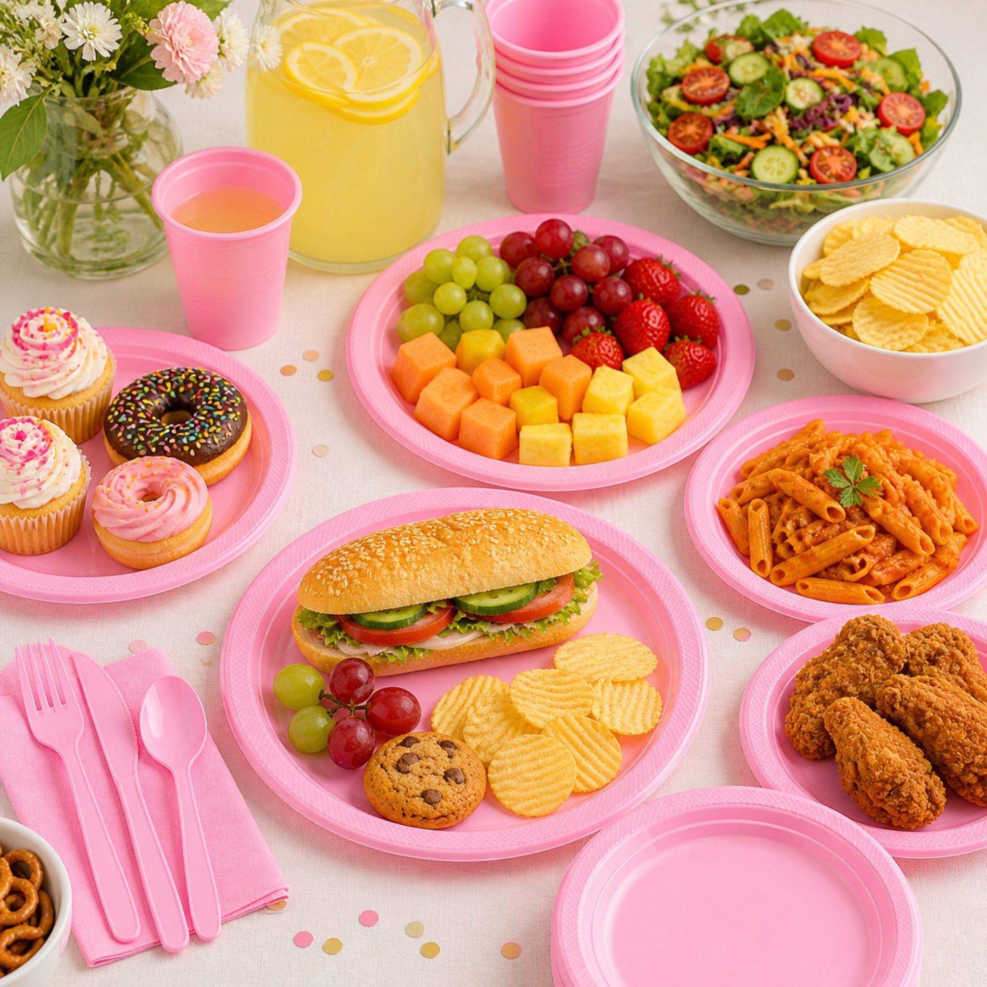 7" Pink Plastic Plate Disposable Durable Disposable Plates Party Dimensions