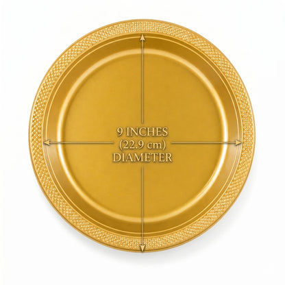 9" Gold Plastic Plate Disposable Durable Disposable Plates Party Dimenions