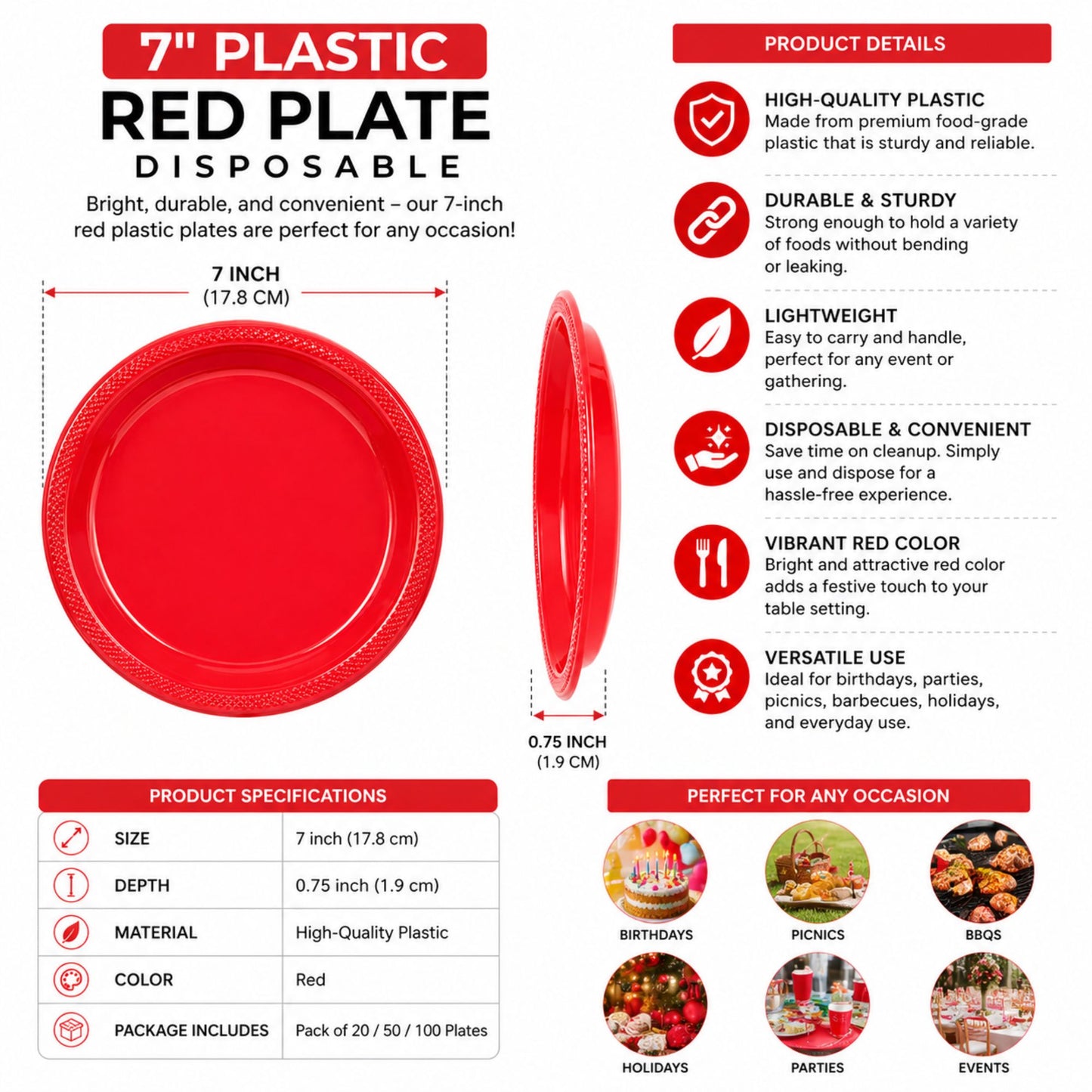 10" & 7" Red Disposable Plastic Plates Combo Set Disposable Plates Hanna K Signature