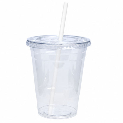 16oz Clear PET Cups With Flat Lid & Straw, for All Kinds of Beverages Plastic Smoothie Cups VeZee
